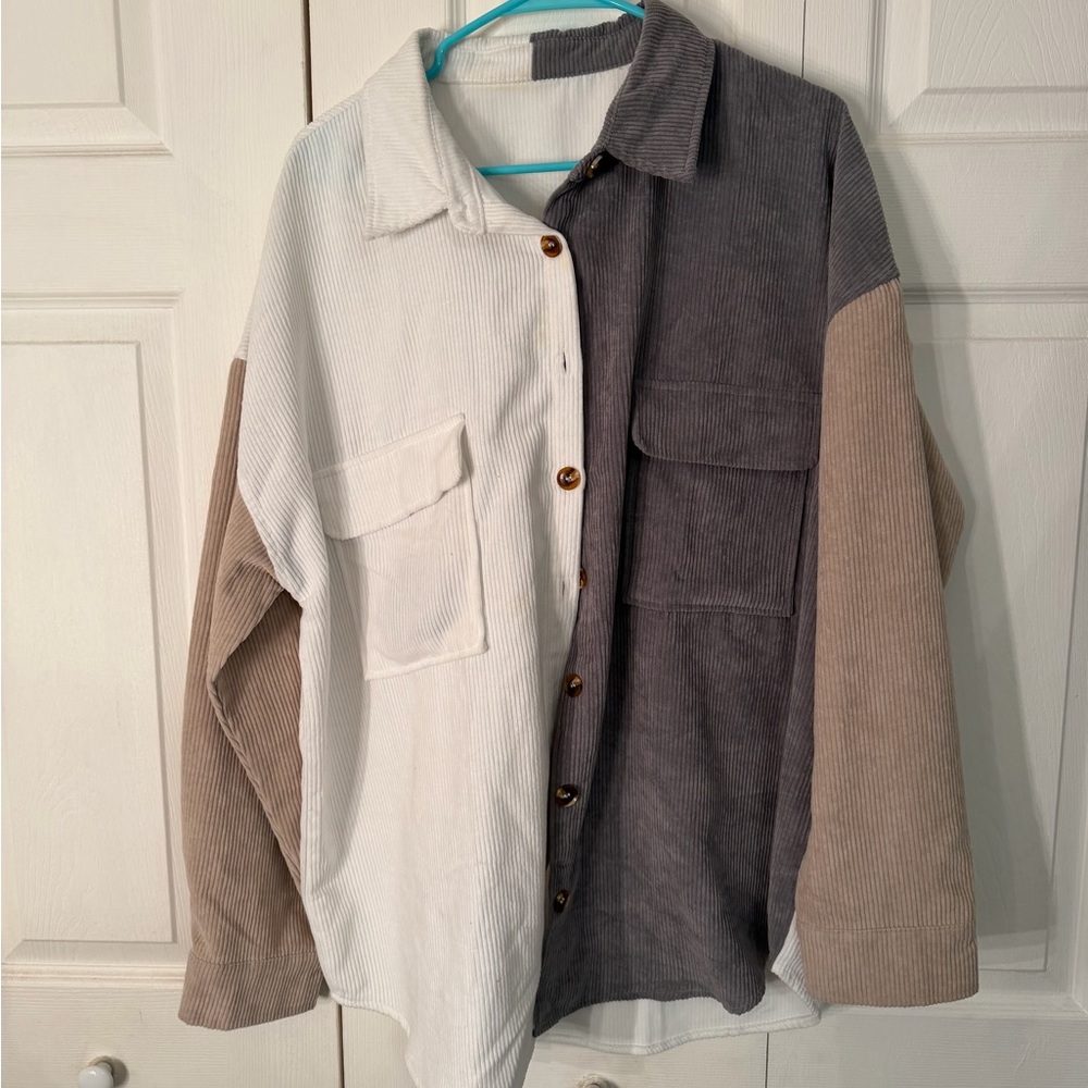 Colorblock Corduroy Button-Up Shirt